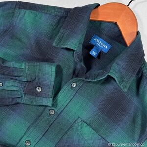 Arizona Jean Co Green Button Up Plaid Flannel Shirt | 100% Cotton | Men's SMALL